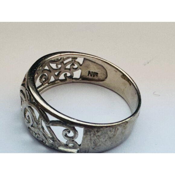Vintage Estate Sterling Silver 925 Scroll Wide Band Ring Size 8, 2.6g NR Marked - Picture 9 of 12